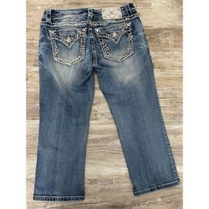 Miss Me Signature Crop Jeans Rhinestone Mid Rise Women’s Sz 29 Waist